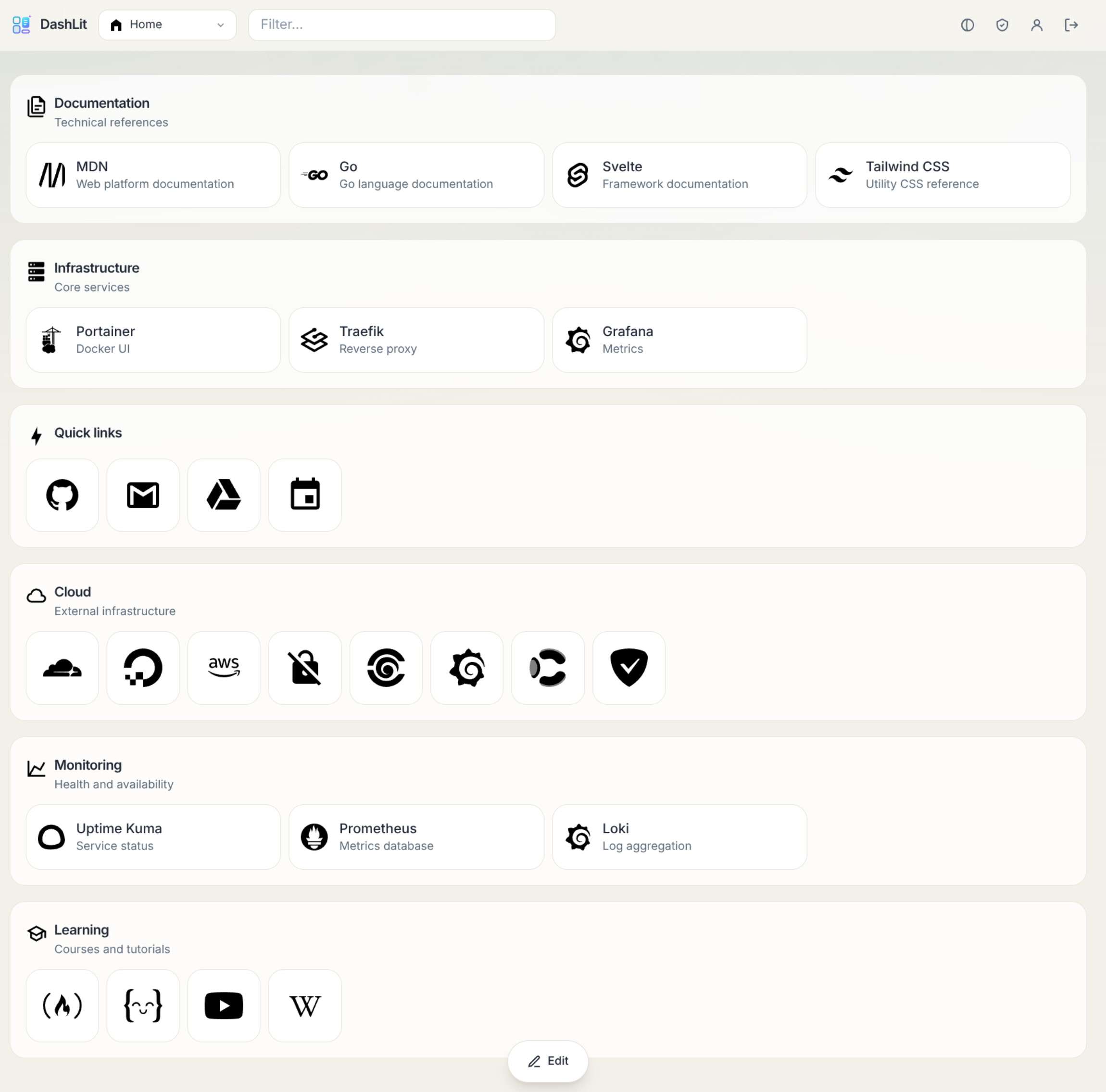 DashLit dashboard in the default layout